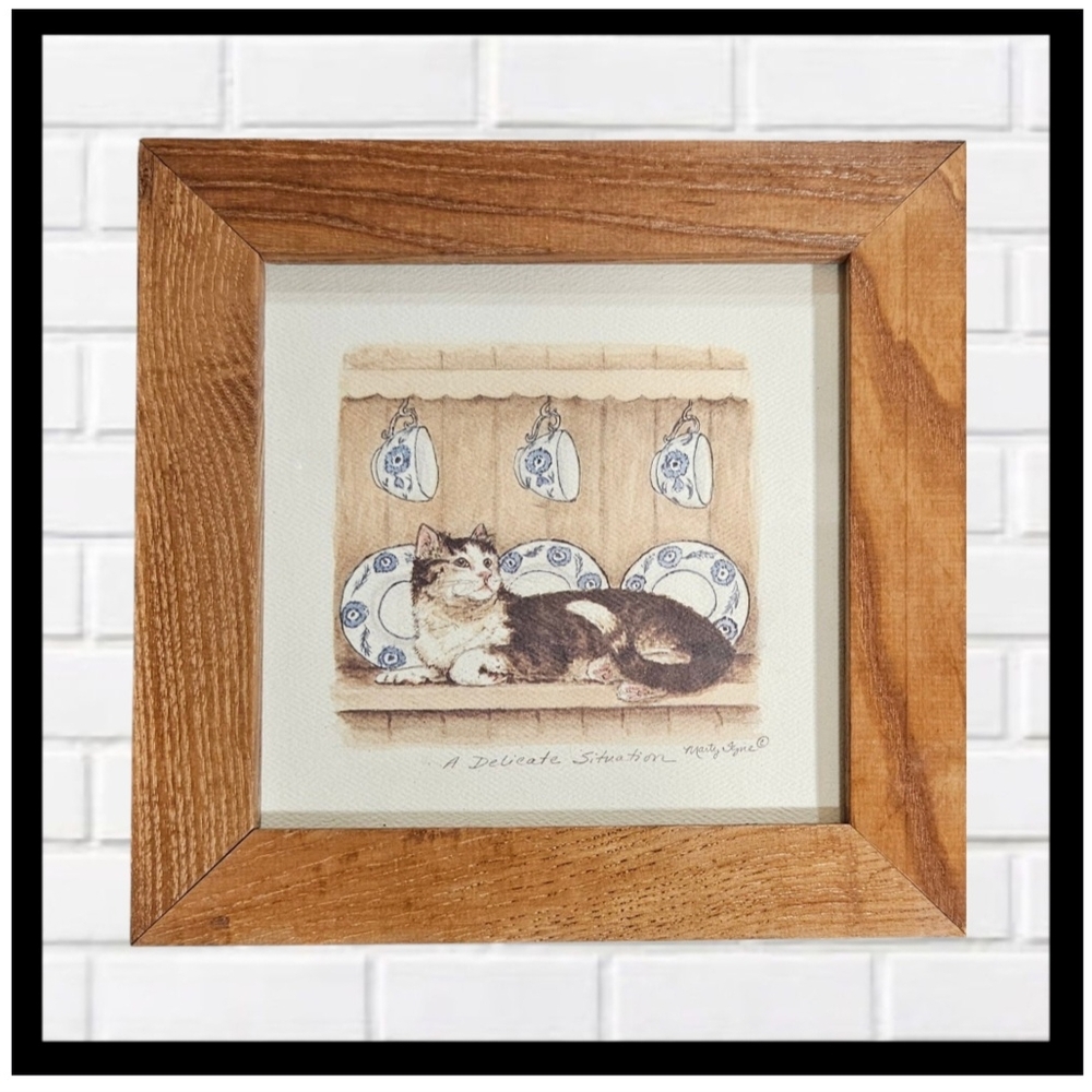 MARTY FYNE Wood Framed Cat Print 8"×8"